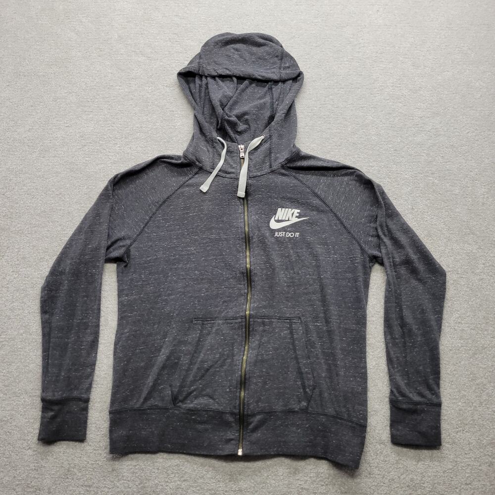 Nike Just Do It Full Zip Hoodie Mens Large Gray Heather Swoosh Sweatshirt